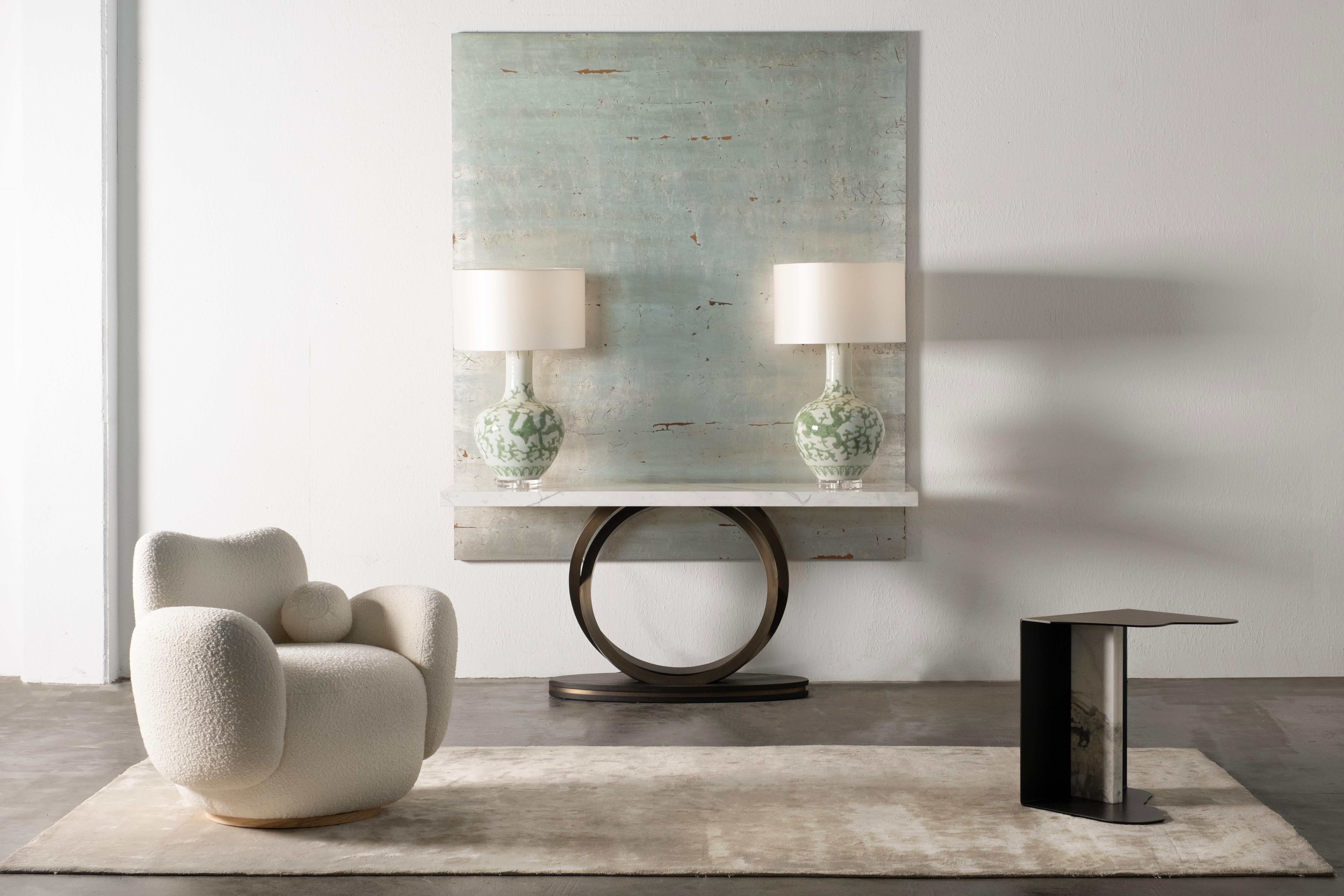 Portuguese Set/2 Modern Table Lamps, Porcelain Base, Satin Lampshade, Handmade Greenapple For Sale