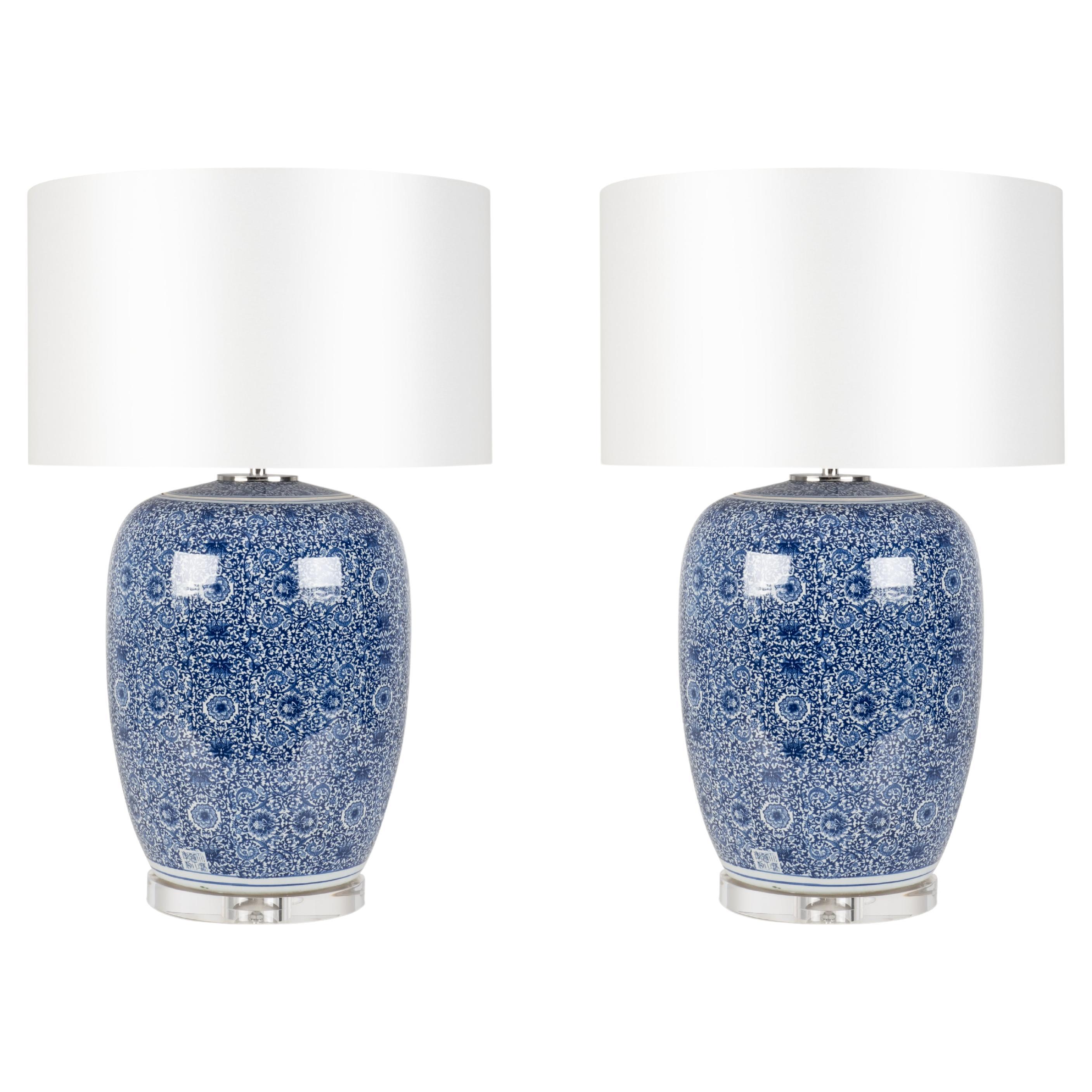 Set/2 lampade da tavolo moderne, base in porcellana, paralume in raso, fatte a mano Greenapple