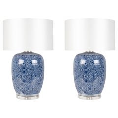 Set/2 lampade da tavolo moderne, base in porcellana, paralume in raso, fatte a mano Greenapple