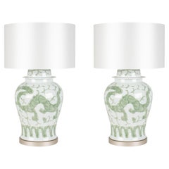 Set/2 lampes de table Modernity, socle en porcelaine, abat-jour en satin, fait main Greenapple