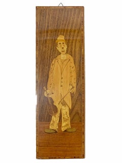 Set 2 of 3 Vintage Italian Marquetry Wood Inlay Musician Clowns Panels Stamped