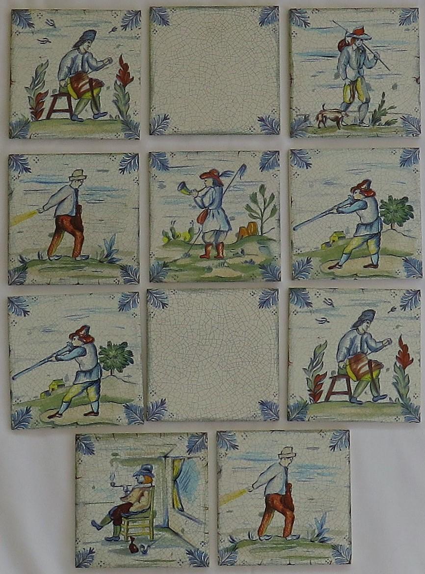 These are a good set of ELEVEN glazed ceramic wall tiles, all with a countryside theme, manufactured by Servais of Germany and dating to the mid-20th century, circa 1950.

We have four sets of Eleven tiles per set and this is set 2

Each tile is