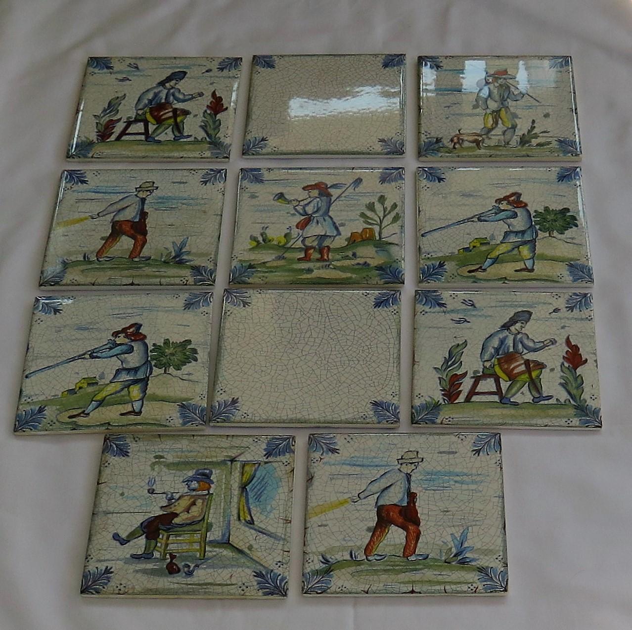 Folk Art Set of Eleven Ceramic Wall Tiles by Servais of Germany Set 2, circa 1950