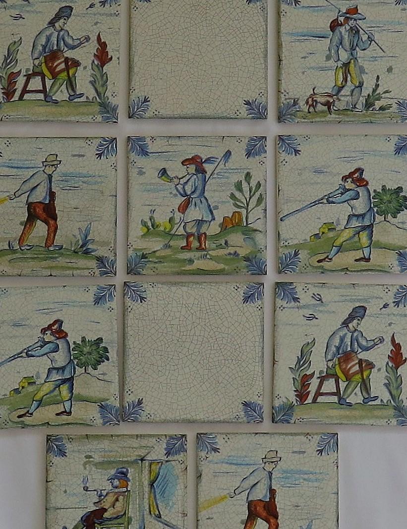 Glazed Set of Eleven Ceramic Wall Tiles by Servais of Germany Set 2, circa 1950