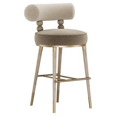 Set 2 di Sgabelli da bar Aretha di metà secolo in ciniglia e Oak Light di Atelier Avo