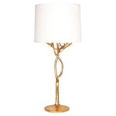 Set/2 Organic Modern Etna Table Lamp by Benediko, Gold Leaf, White Lampshade
