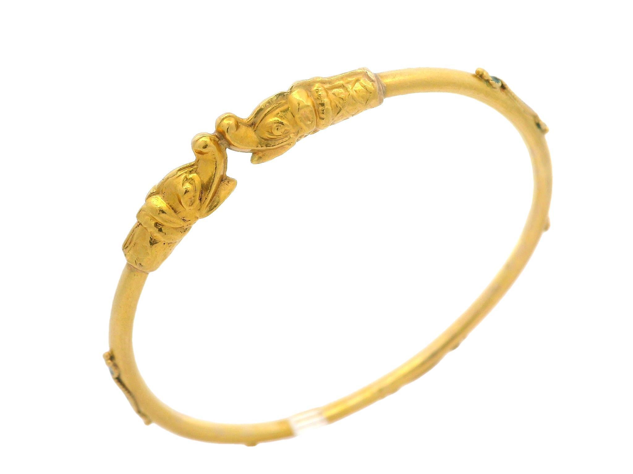 Ensemble de 2 paires de bracelets jonc vintage en or jaune 21 carats émaillé à motif animal en vente 3