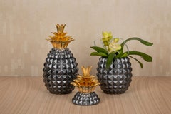 Set/2 Ananas-Keramik-Töpfe, schwarz, handgefertigt in Portugal von Lusitanus Home