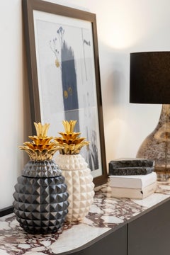 Set/2 Pineapple Ceramic Pots, Black, Handmade in Portugal by Lusitanus Home