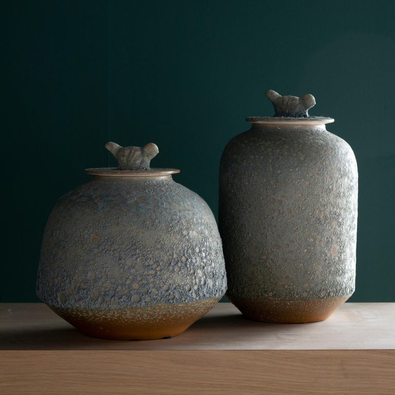 Modern Set/2 Porcelain Pots, Yang Pots, Light Blue, by Lusitanus Home For Sale