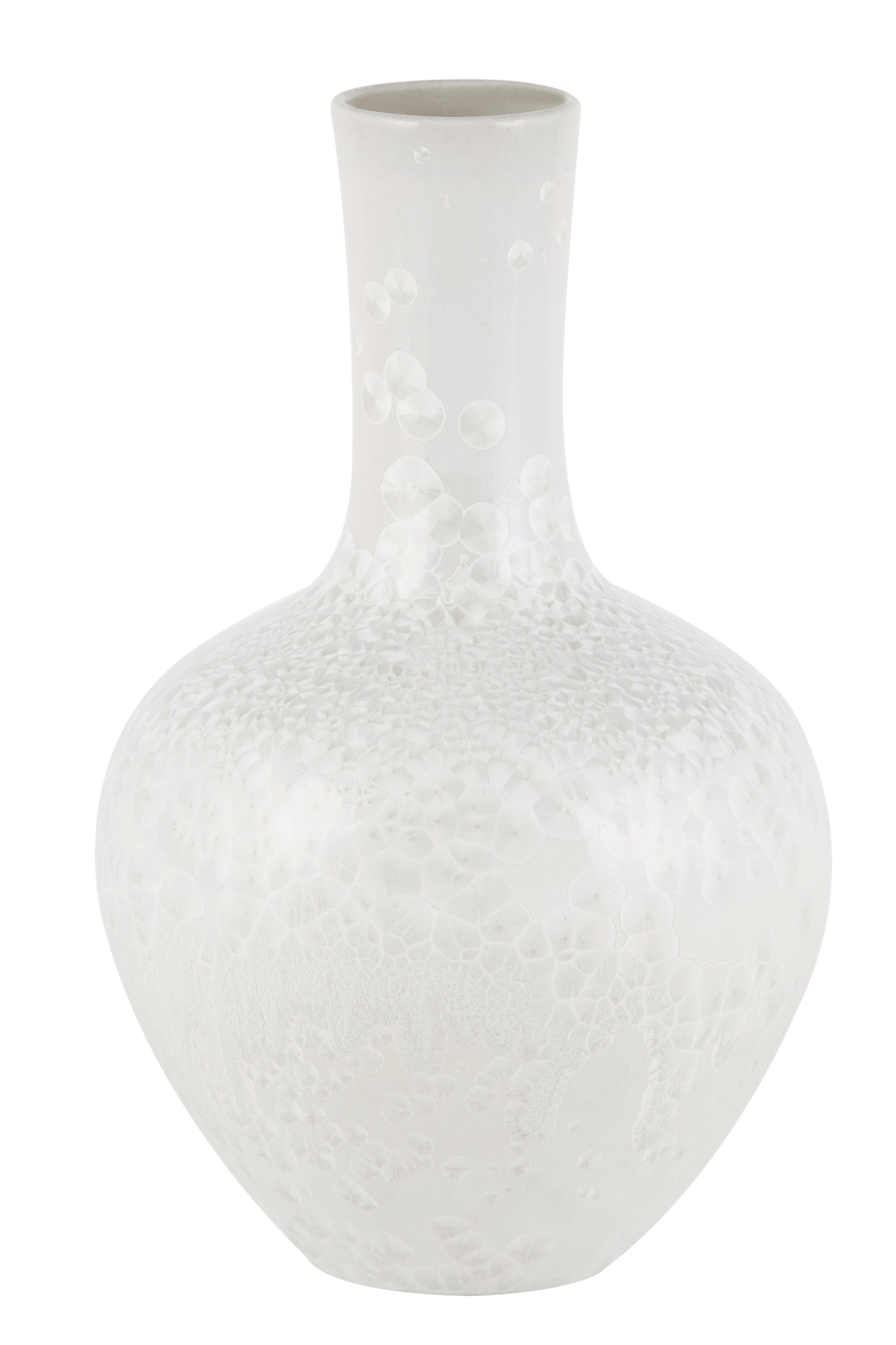 Contemporary Set/2 Porcelain Vases, Tang Vases, White, Handmolded & Hand Decorated For Sale