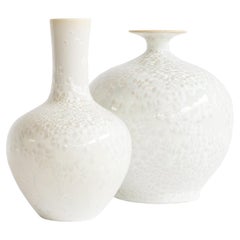 Set/2 Porcelain Vases, Tang Vases, White, Handmolded & Hand Decorated