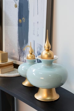 Set/2 Macetas, Macetas de cerámica, Verde, Hecho a mano en Portugal por Lusitanus Home