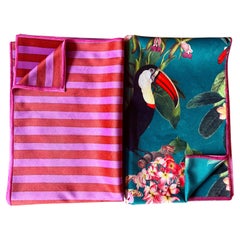 Set 2 Runner da tavola in velluto di poliestere; fantasia tropicale e righe