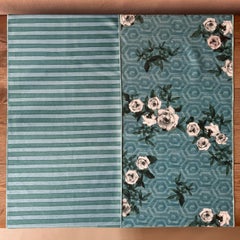 Lote de 2 tapetes de terciopelo de poliéster con motivos florales y de rayas