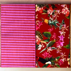 Set aus 2 Polyester-Samt-Läufern; tropisches Muster und Streifen