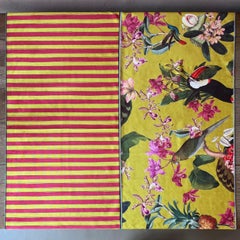 Juego 2 Traves de Mesa en Terciopelo de Carlotta Oddone; Motivos Tropicales y Rayas