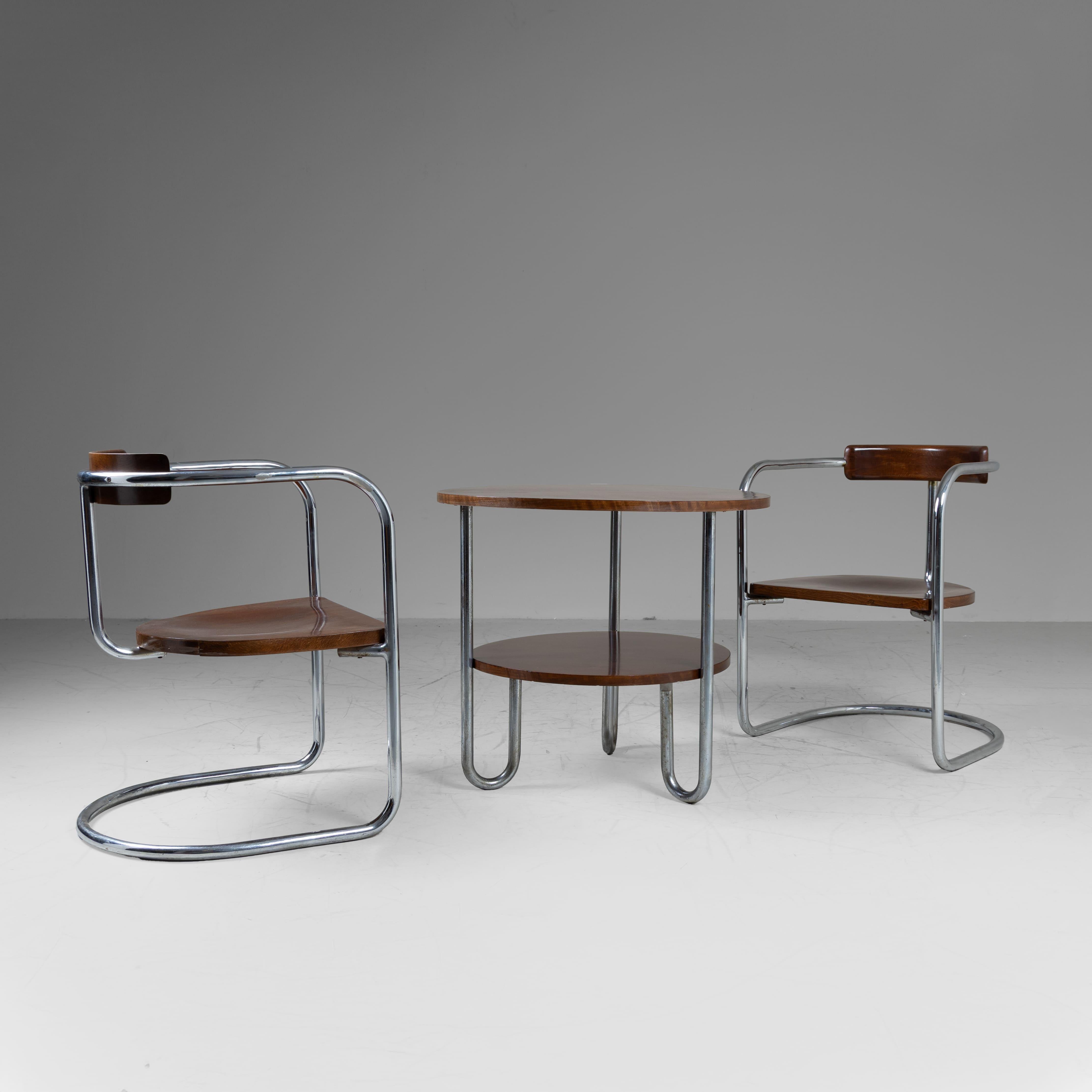 Set 2 sedie e tavolino in stile razionalista, Produzione Cova, 1935 im Angebot 8