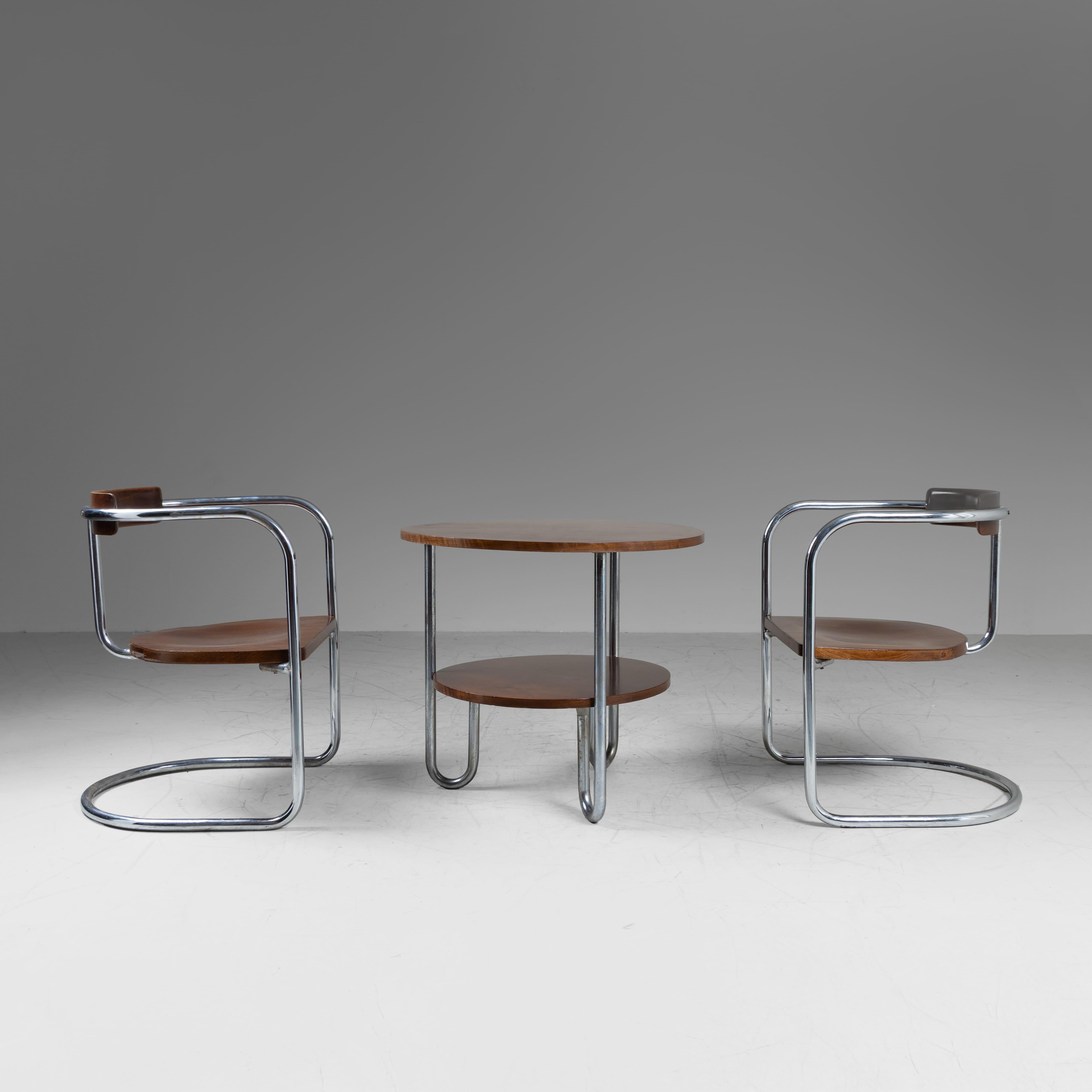 Set 2 sedie e tavolino in stile razionalista, Produzione Cova, 1935 im Angebot 9