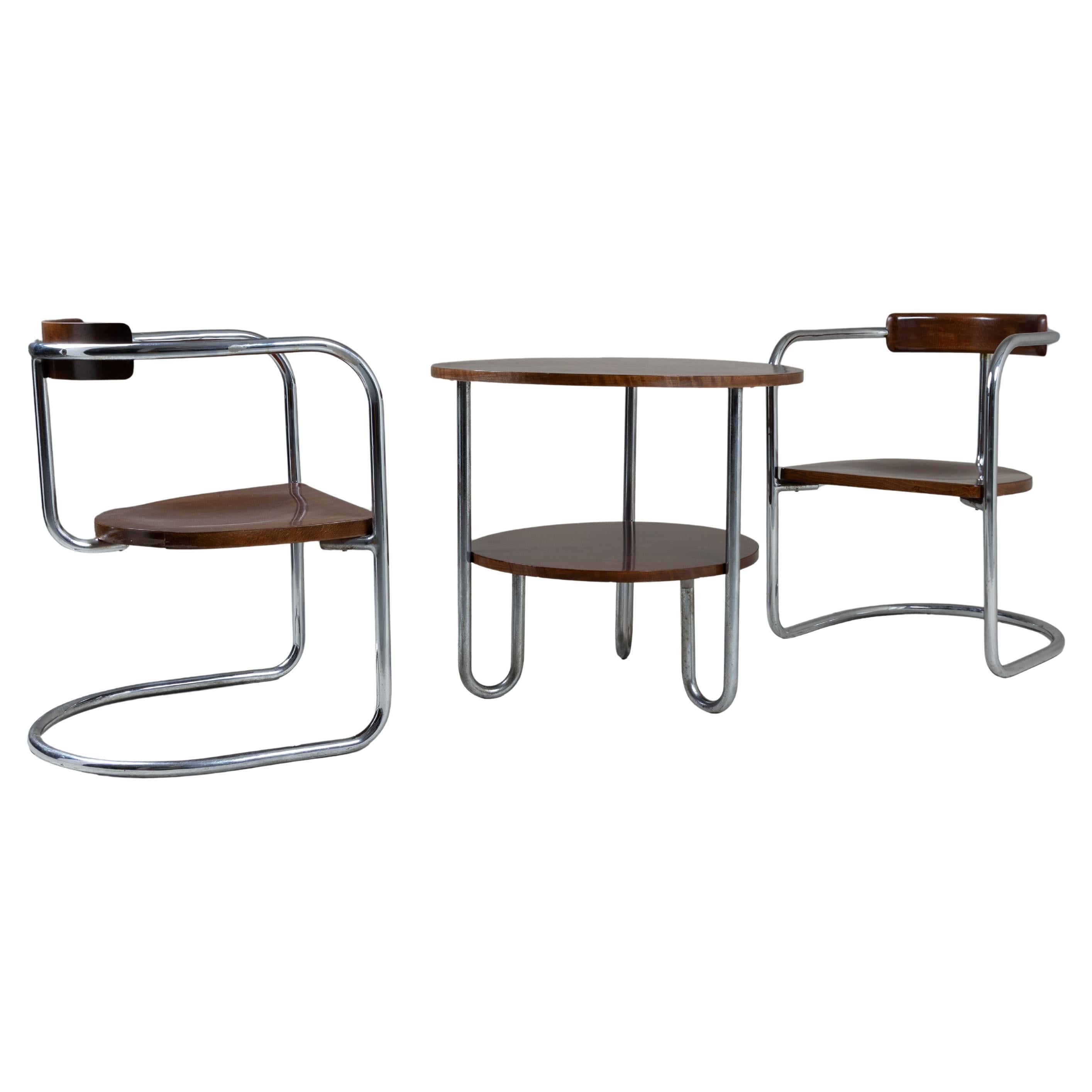Set 2 sedie e tavolino in stile razionalista, Produzione Cova, 1935 im Angebot