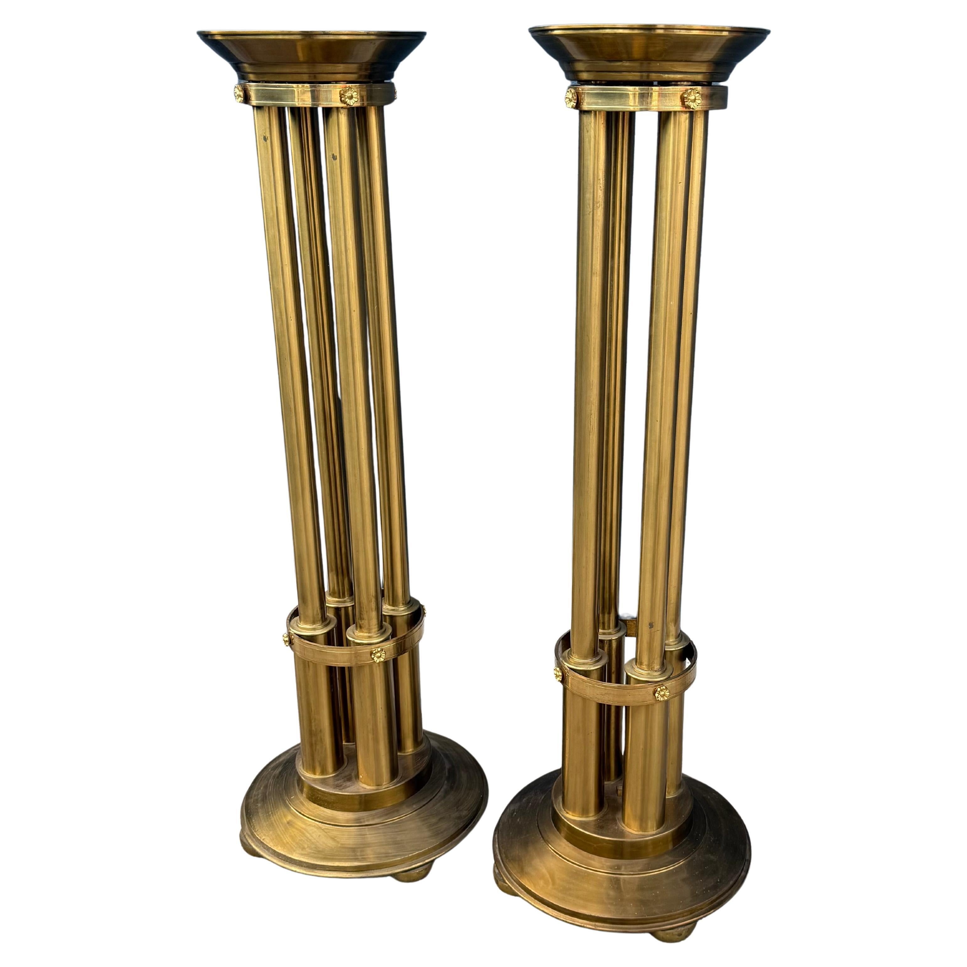 Set 2, Striking Pair Top Quality Made Brass Pedestal Flower, Plant or Stands
