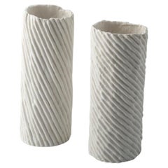 SET #2 PORCELAIN PAPERCLAY VASES white textured spiral embossing 