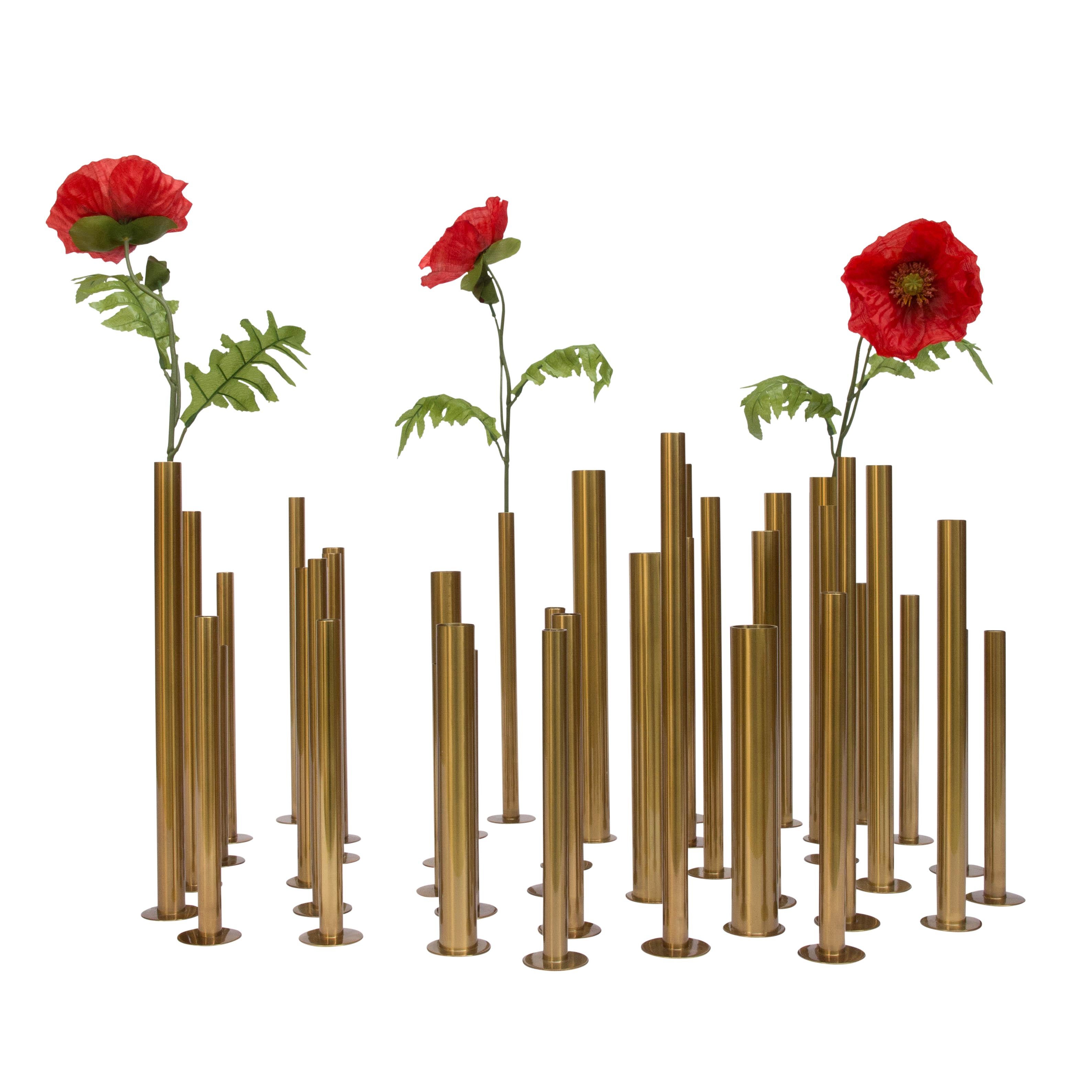 Italian Set 20 Decorative Brass Tube Sculptures Flower Holders by Diego Mardegan For Sale