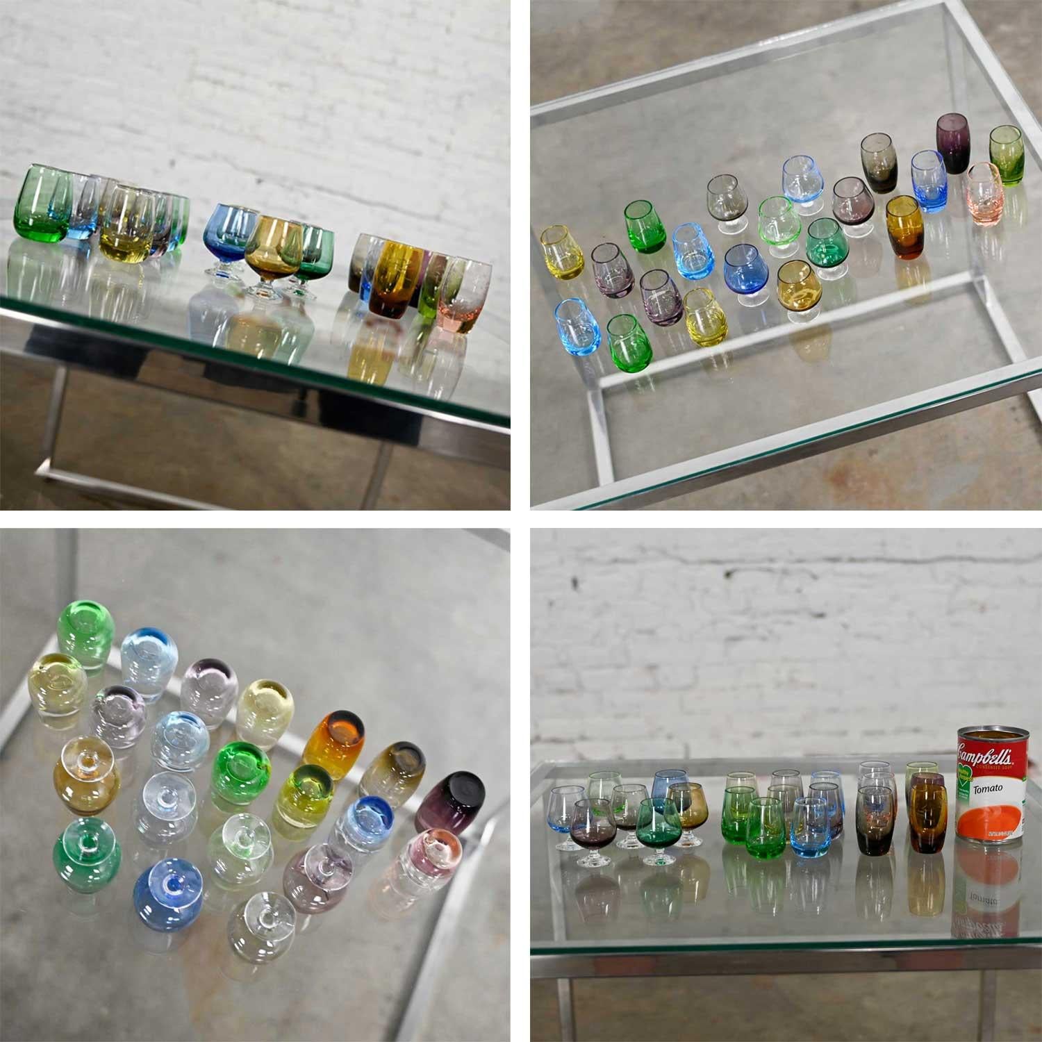 Set 21 Blown Glass Multi Color Small Cocktail Snifters Cordials or Shot Glasses For Sale 4