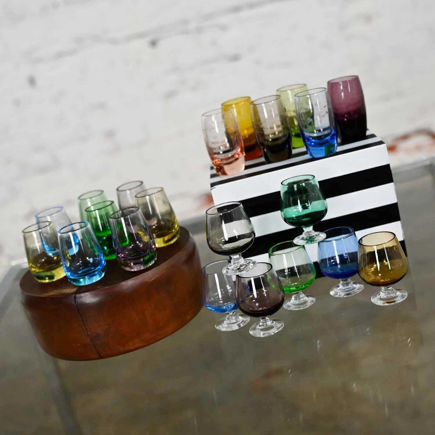 Set 21 Blown Glass Multi Color Small Cocktail Snifters Cordials or Shot Glasses 5
