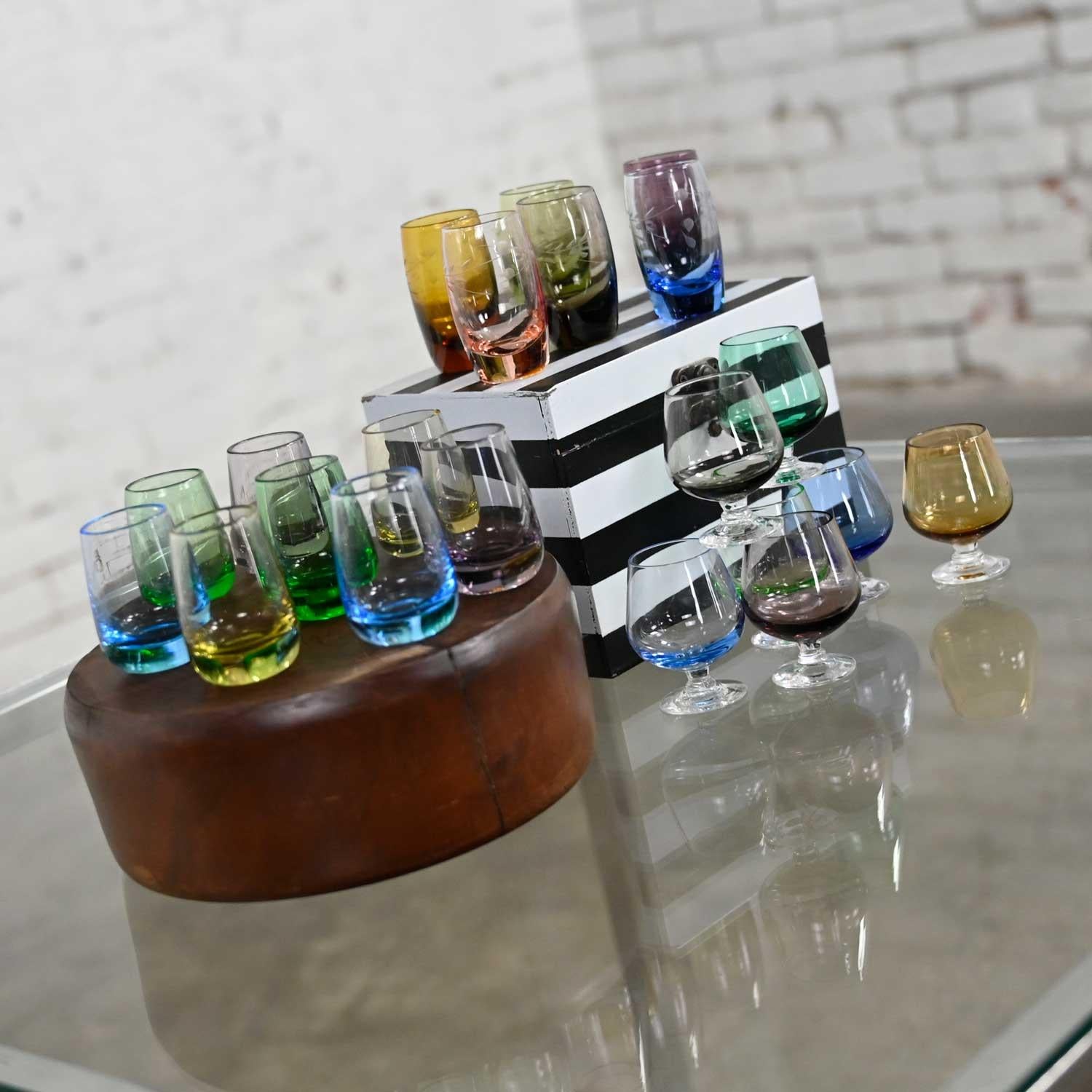 Set 21 Blown Glass Multi Color Small Cocktail Snifters Cordials or Shot Glasses 7