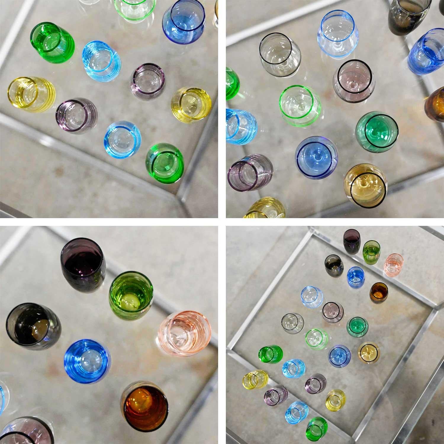 Set 21 Blown Glass Multi Color Small Cocktail Snifters Cordials or Shot Glasses For Sale 1
