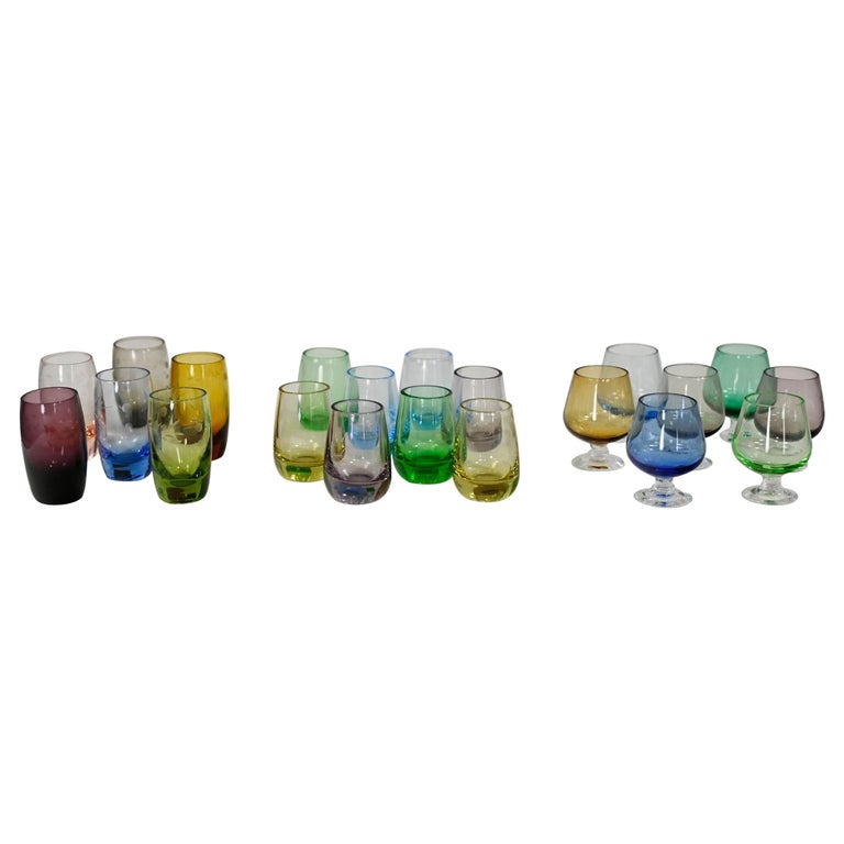 Set 21 Blown Glass Multi Color Small Cocktail Snifters Cordials or Shot Glasses
