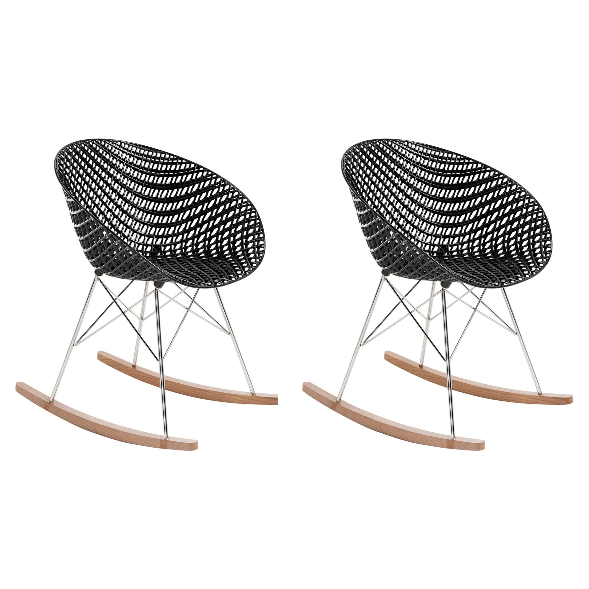 Set 2Kartell Smatrik Rocking Chair in Black with Chrome Legs by Tokujin Yoshioka For Sale