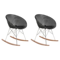 Ensemble 2Kartell Chaise à bascule Smatrik noire avec pieds chromés de Tokujin Yoshioka