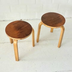 Set 2x Birch Stool model 60 by Alvar Aalto for Artek 1950-60s finger joint seat