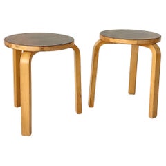 Set 2x Birch Stool model 60 by Alvar Aalto for Artek 1950-60s finger joint seat