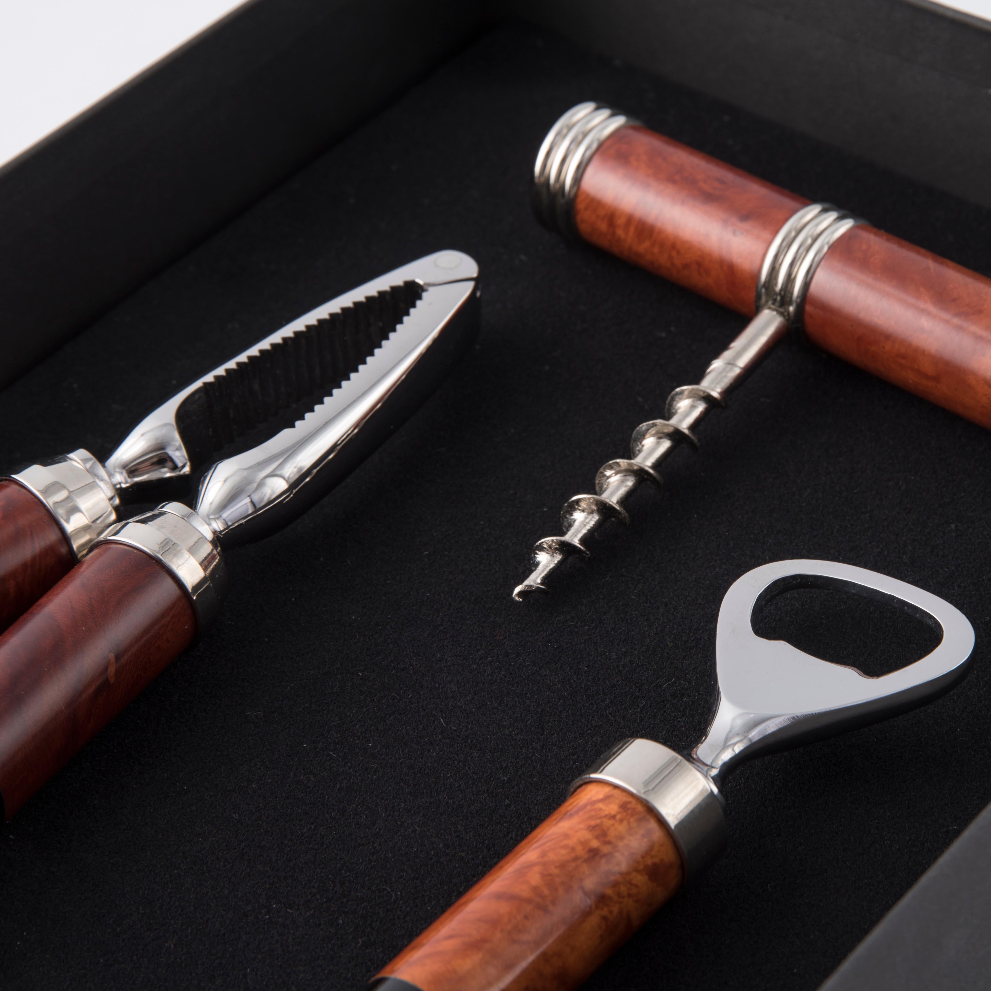 SET #3 ACCESORIOS DE BAR: abrebotellas cascanueces abrelatas diseño exclusivo Forjado en venta