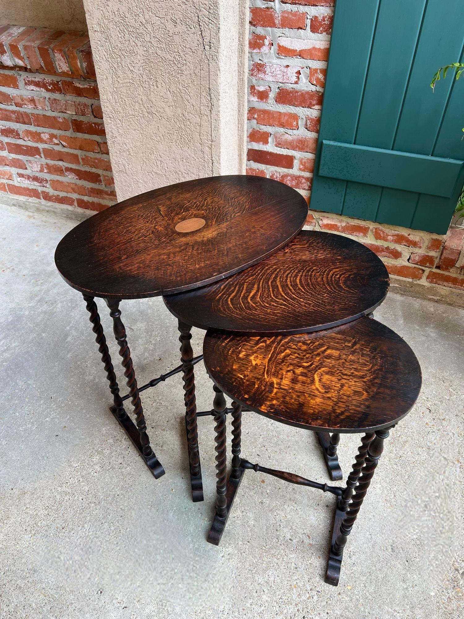 SET 3 Antique English Nesting TABLE BARLEY TWIST Oval Chester City Club 1924 5