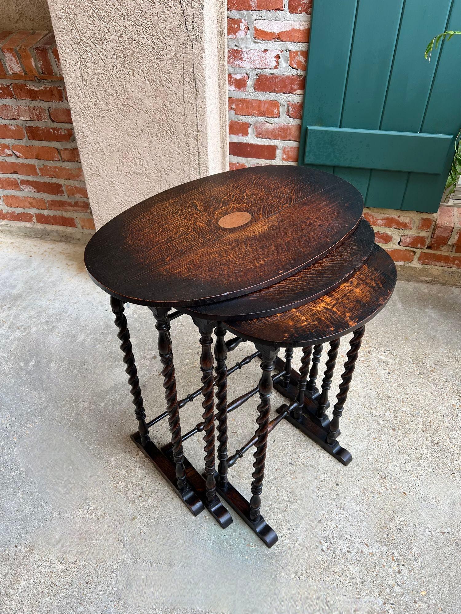 SET 3 Antique English Nesting TABLE BARLEY TWIST Oval Chester City Club 1924 6