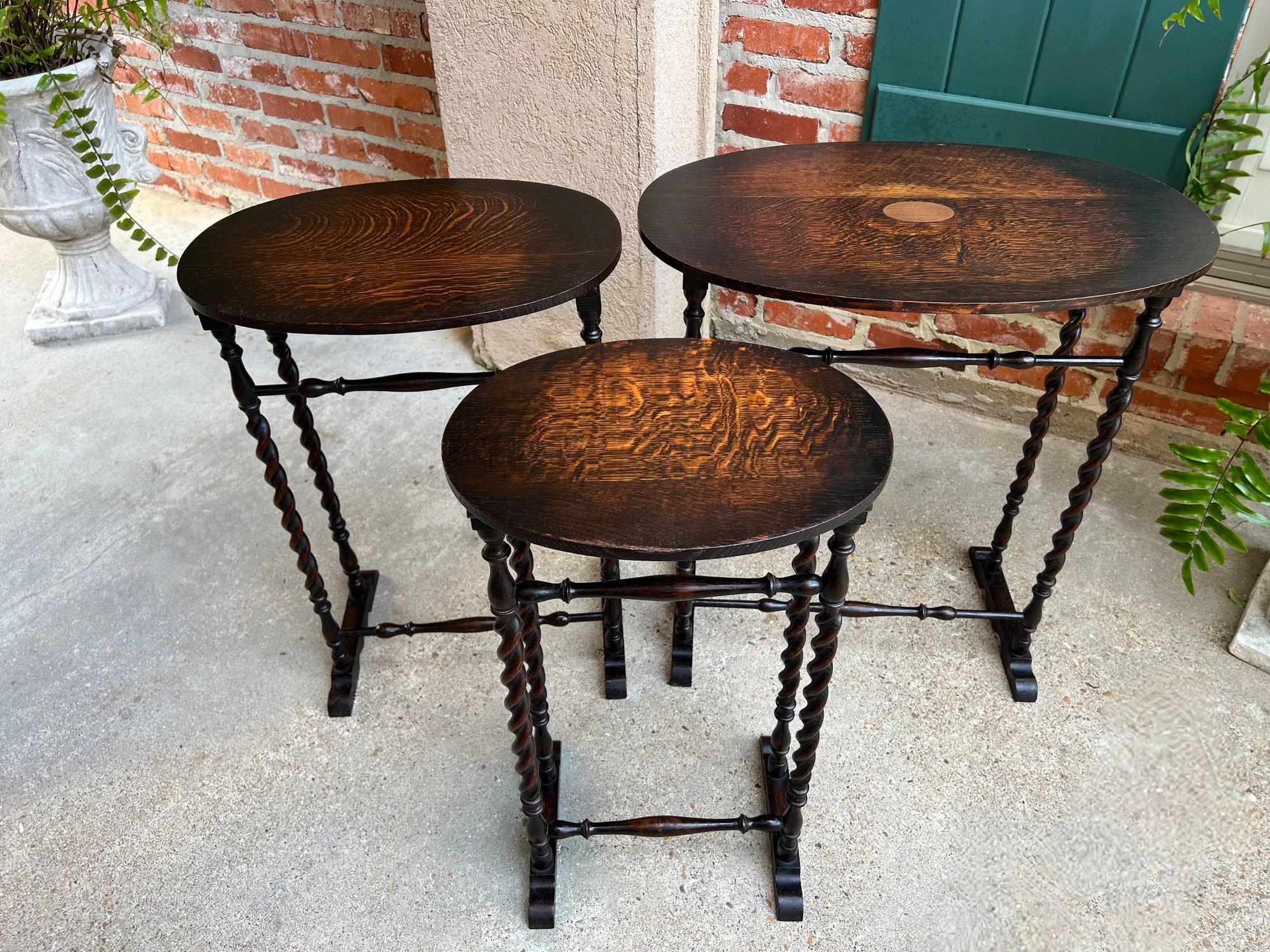 SET 3 Antique English Nesting TABLE BARLEY TWIST Oval Chester City Club 1924 7