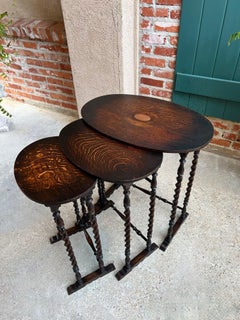 SET 3 Antichi TAVOLI DA NIDO inglesi BARLEY TWIST Ovale Chester City Club 1924