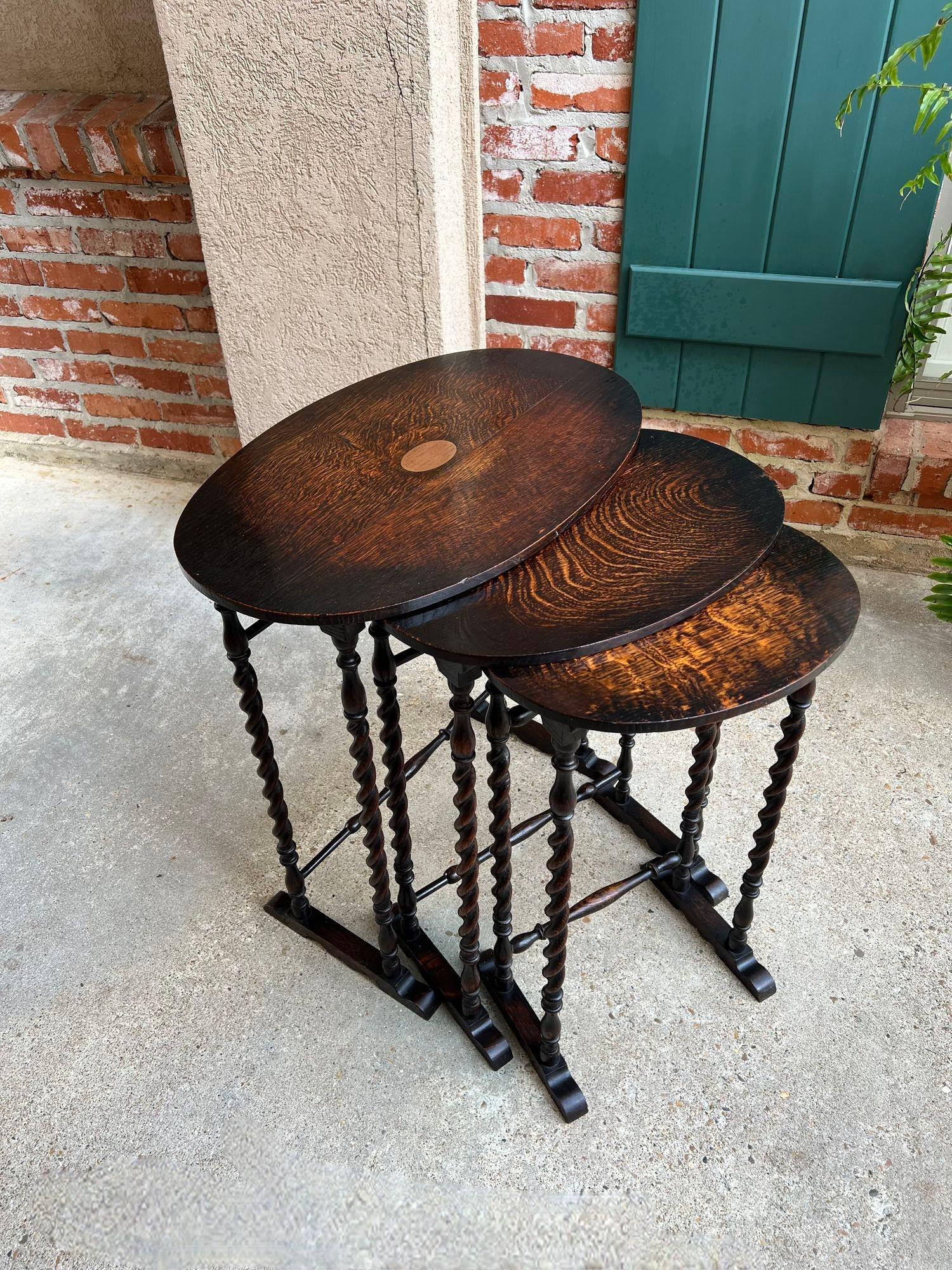Jacobean SET 3 Antique English Nesting TABLE BARLEY TWIST Oval Chester City Club 1924