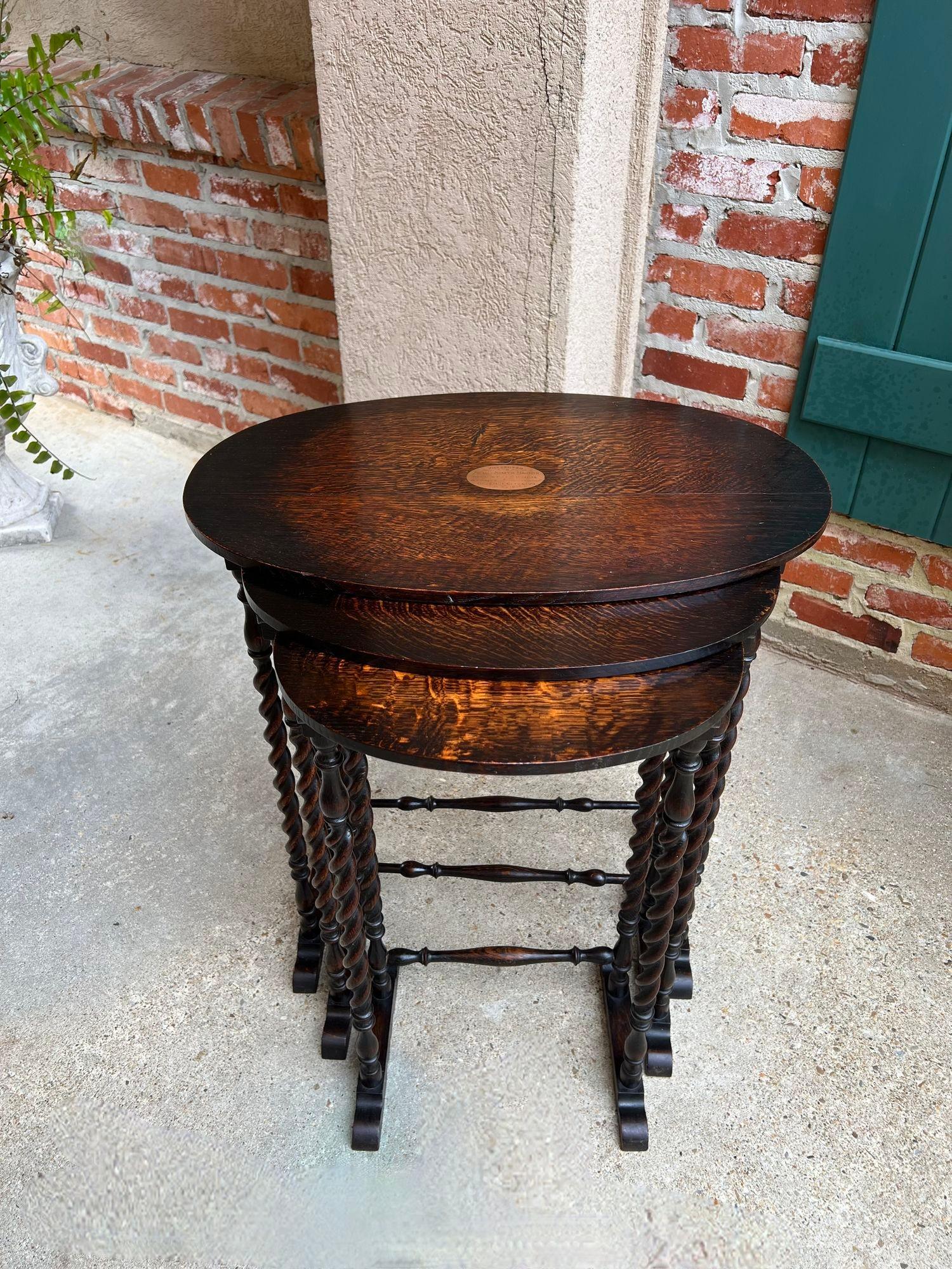 Turned SET 3 Antique English Nesting TABLE BARLEY TWIST Oval Chester City Club 1924