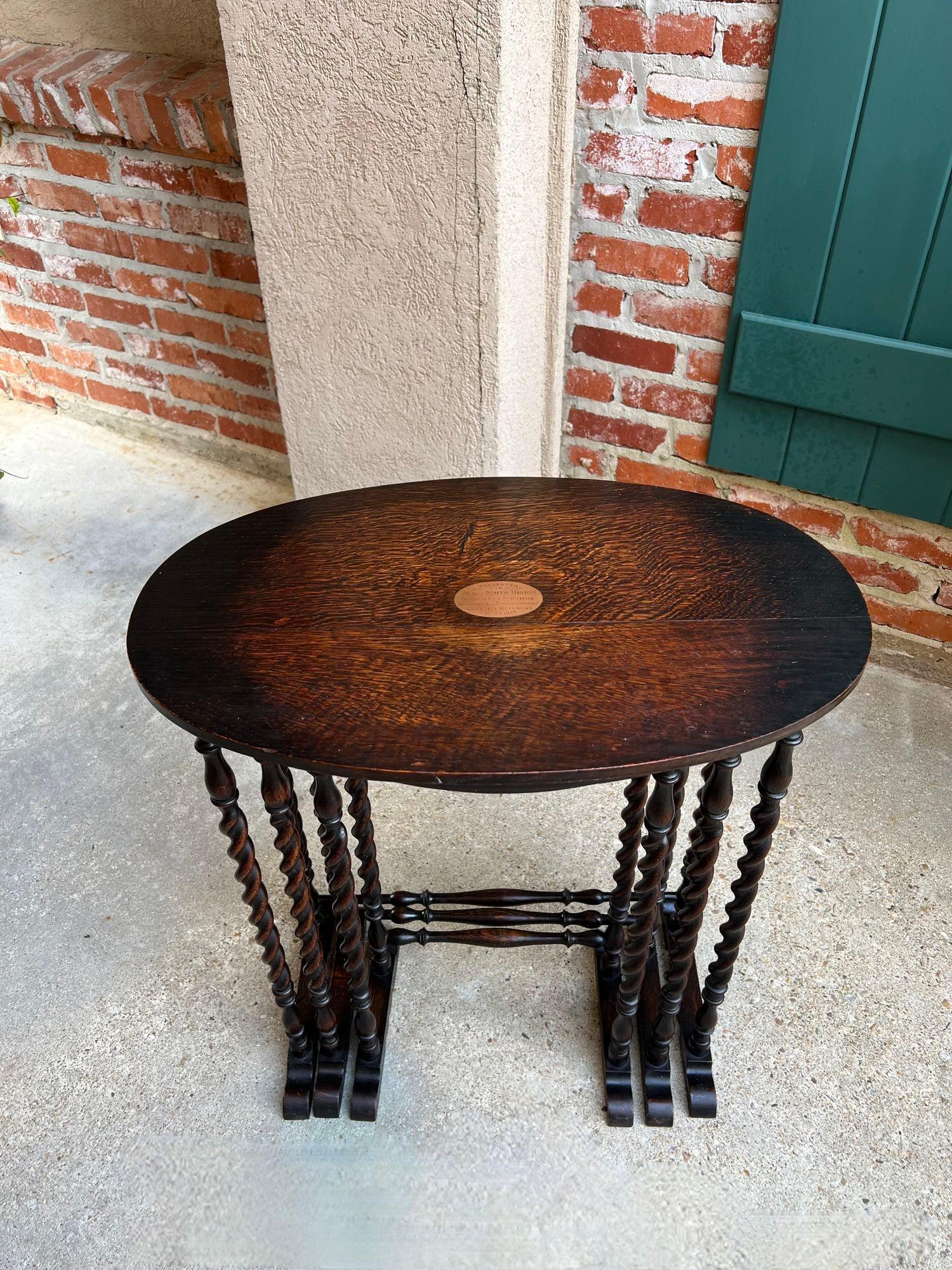 SET 3 Antique English Nesting TABLE BARLEY TWIST Oval Chester City Club 1924 In Good Condition In Shreveport, LA