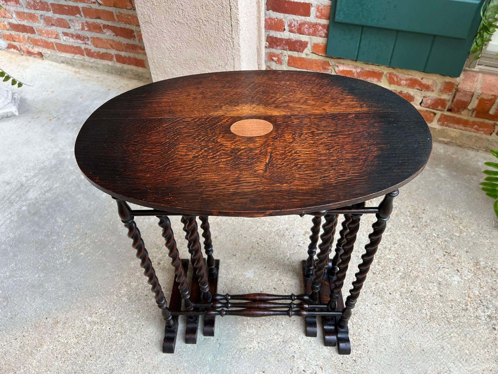 Early 20th Century SET 3 Antique English Nesting TABLE BARLEY TWIST Oval Chester City Club 1924