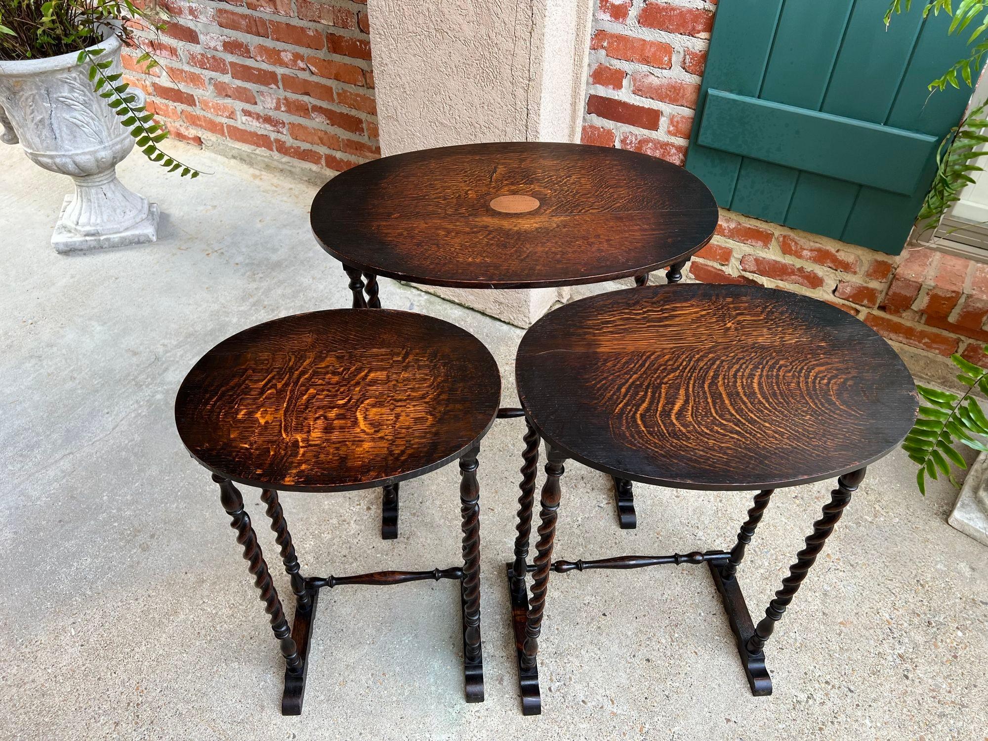 Copper SET 3 Antique English Nesting TABLE BARLEY TWIST Oval Chester City Club 1924