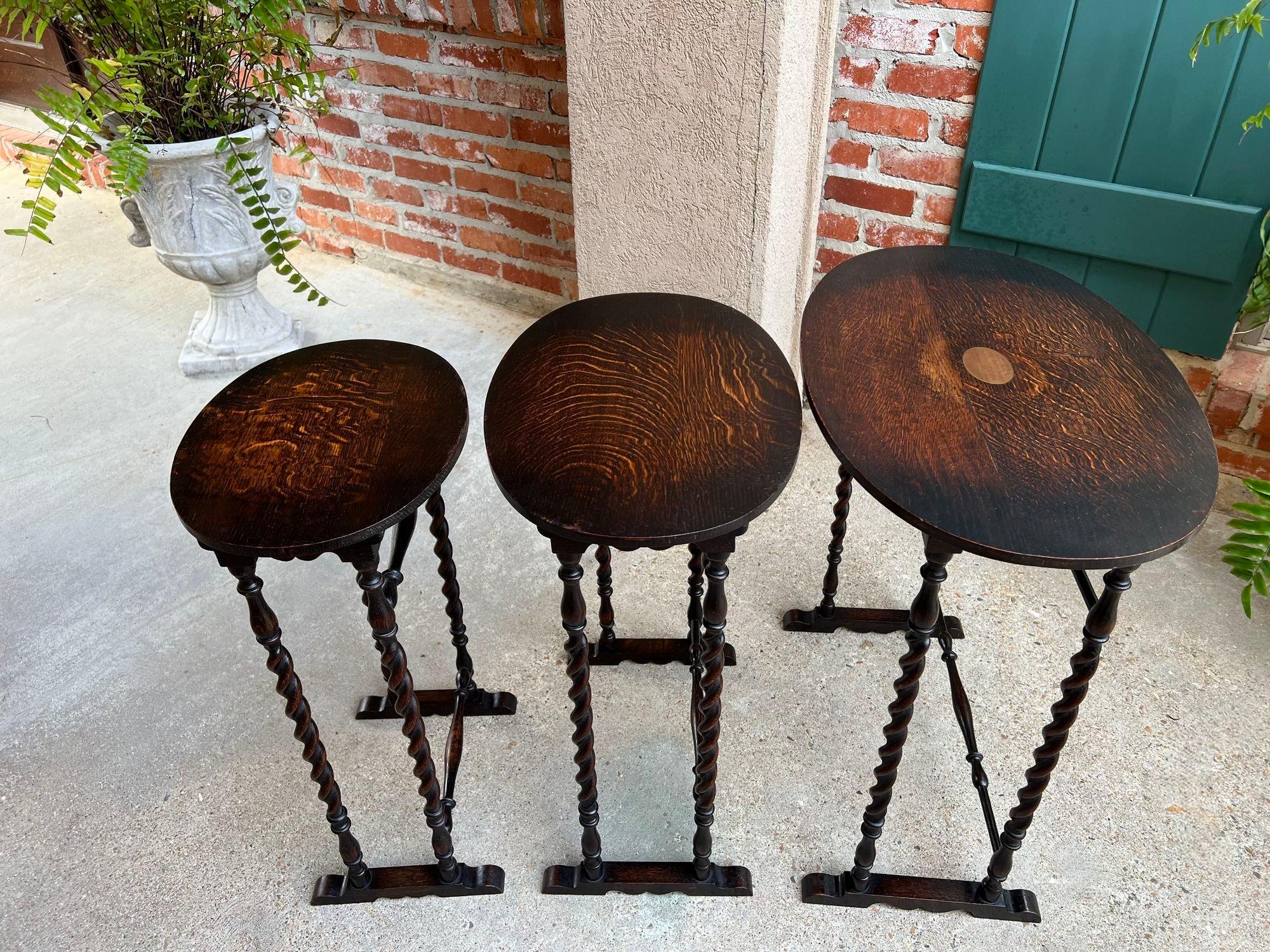SET 3 Antique English Nesting TABLE BARLEY TWIST Oval Chester City Club 1924 1