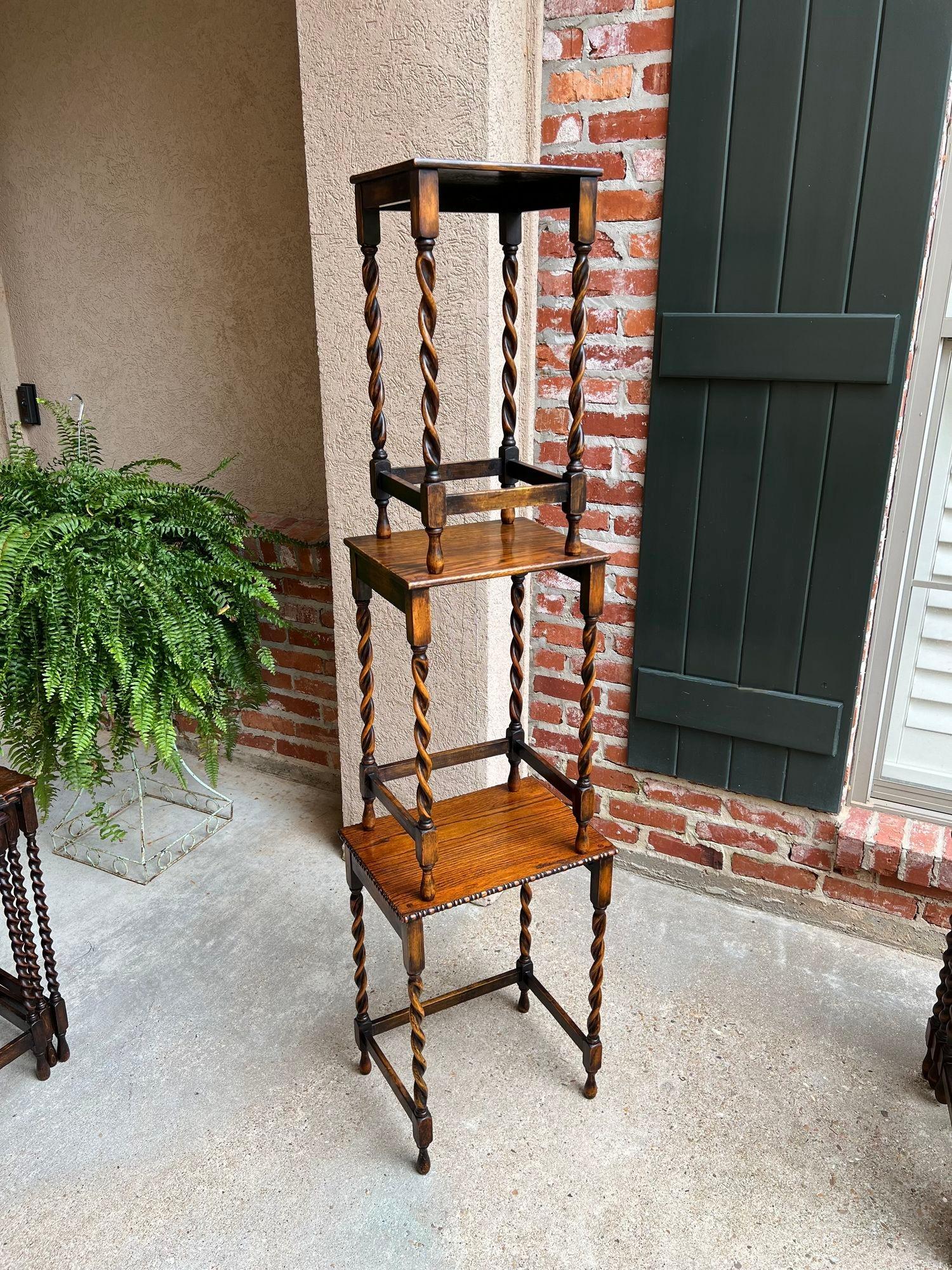 Set 3 Antique English Nesting Table End Sofa Table Barley Twist Tiger Oak Petite 3