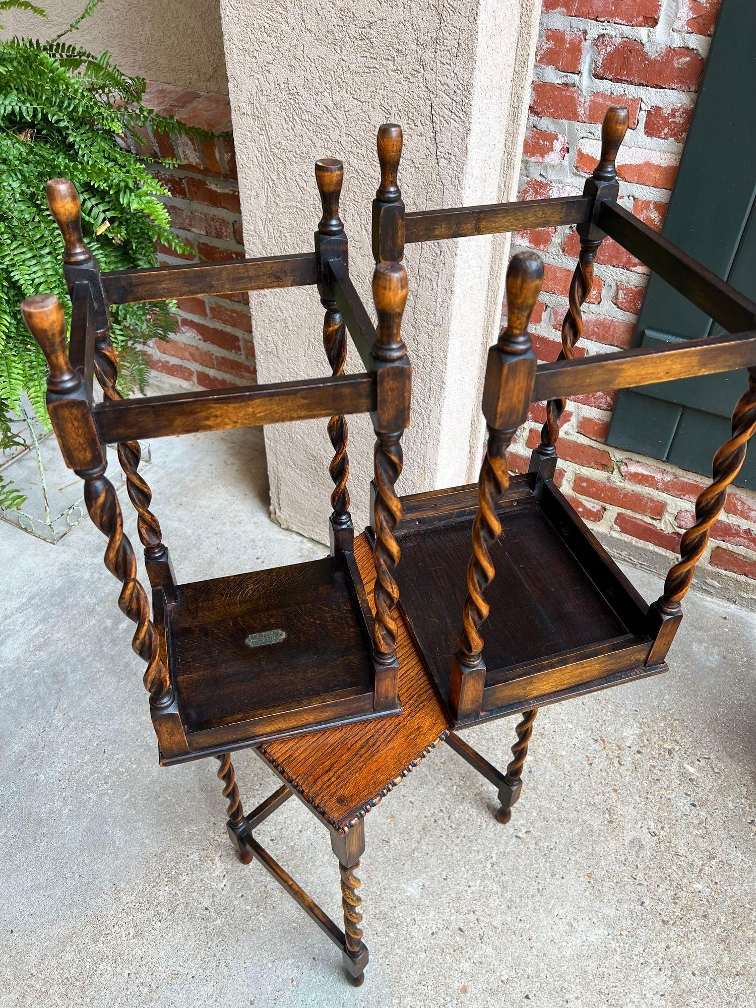 Set 3 Antique English Nesting Table End Sofa Table Barley Twist Tiger Oak Petite 4