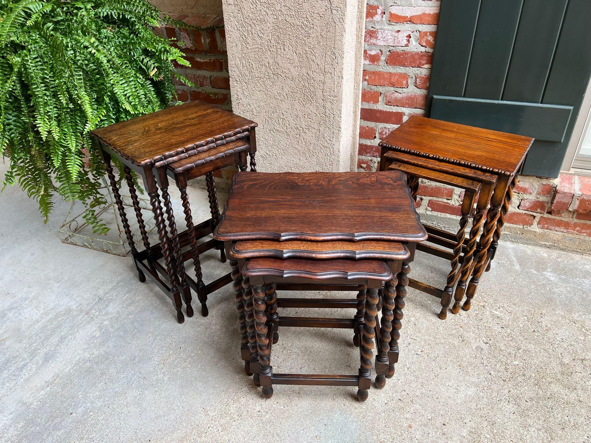 Set 3 Antique English Nesting Table End Sofa Table Barley Twist Tiger Oak Petite 5